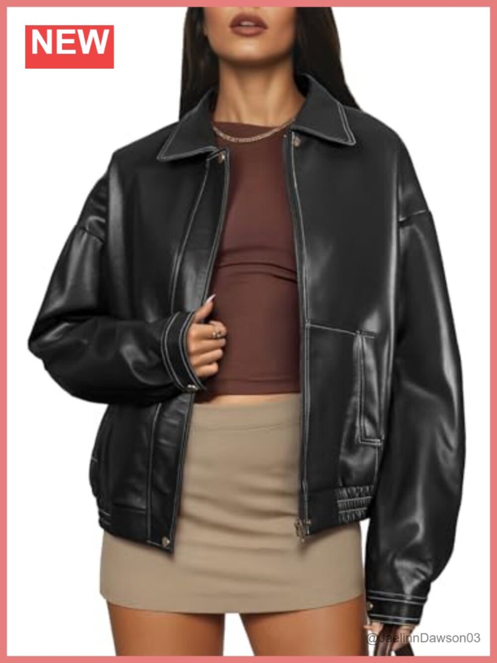 Faux Leather Motorcycle Jacket Women Oversized Bomber Zip Up Fall Winter